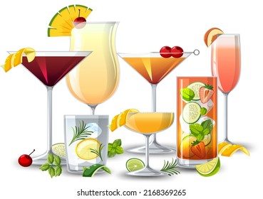 Different types of cocktails illustration