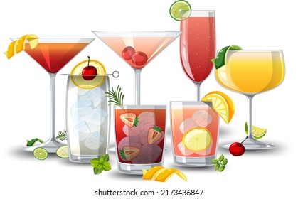 Different types of cocktails illustration