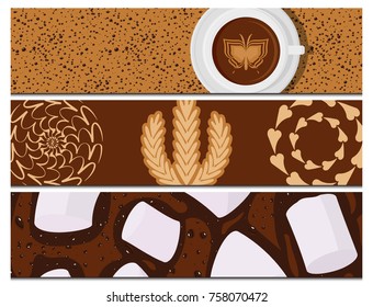Different types of coffee cards chocolate cocoa cups top view perfect for menu assortment vector illustration.