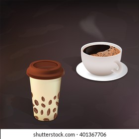 Different types of the coffee in cups