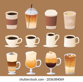 Different types of coffee. Coffee menu collection.