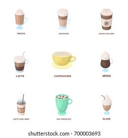 Different types of coffee. Different types of coffee. set collection icons in cartoon style vector symbol stock illustration web.
