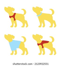 Different types of collars on a yellow dog silhouette