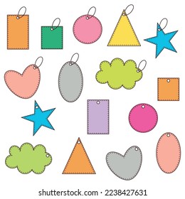 Different types of colored tags with dotted lines