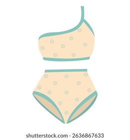 Different types of colorful swimsuits, hand drawn. Vector images of underwear.