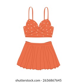 Different types of colorful swimsuits, hand drawn. Vector images of underwear.