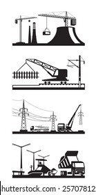 Different types of construction scenes - vector illustration