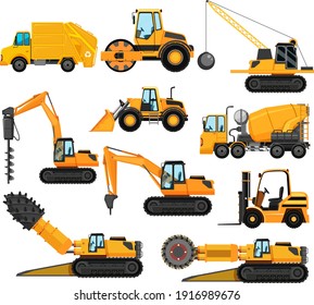 Different types of construction trucks illustration