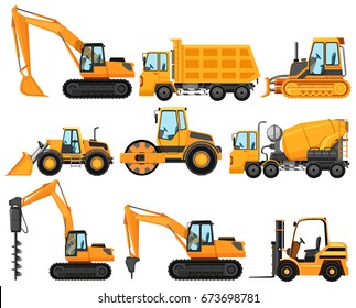 Different types of construction trucks illustration