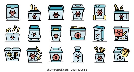 Different types of containers for collecting medical waste, ensuring proper handling and preventing contamination