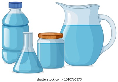 Diferentes tipos de recipientes con ilustraciones de agua dulce