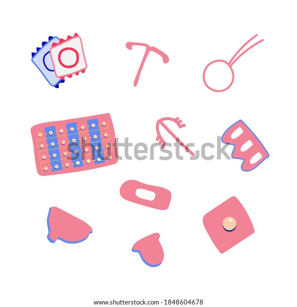 Different Types Contraception Flat Vector Illustration Stock Vector ...