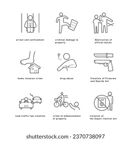 Different types of crime icon set