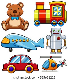 Different types of cute toys illustration