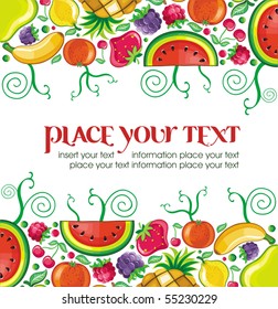 Different types of delicious fruits combined in frame. With space for your text