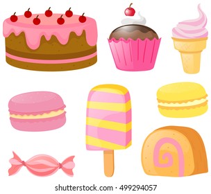 Different types of desserts illustration