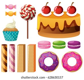 Different types of desserts illustration