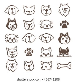 Different types of dogs icon set, Brown on white background