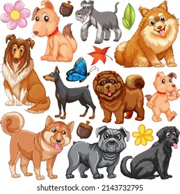 Different types of dogs illustration