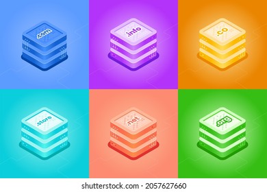 Different types of domain and Hosting Isometric Illustration