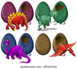 Different types of dragons and eggs illustration