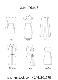 Different Types Dresses Black White Sketch Stock Vector (Royalty Free ...