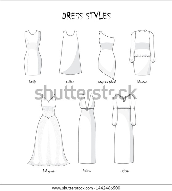Different Types Dresses Black White Sketch Stock Vector (Royalty Free