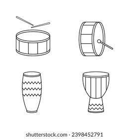 different types of drums glyph linear vector set isolated on a white background