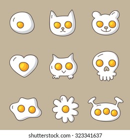 Different types of eggs. Icons, hand-drawn. Vector.
