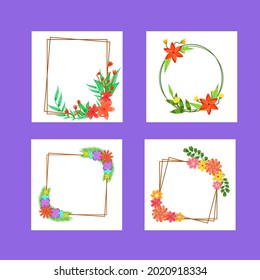 Different Types Of Empty Floral Frame On White Background.