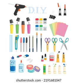 Different types of equipment for art craft vector illustration
