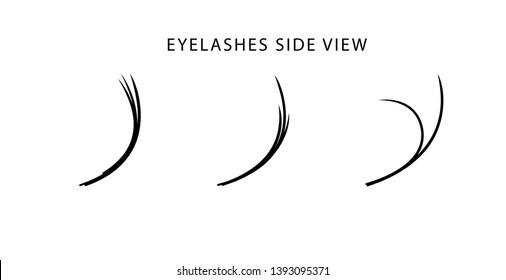 Different types of eyelash extensions results. Side view of fake extensions.