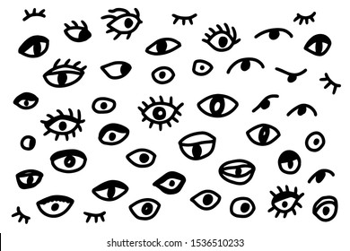 Different types of eyes hand drawn vector illustration set in cartoon style on white background