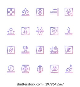 Different types of fabric feature gradient linear vector icons set. Fiber characteristics. Clothing features. Thin line contour symbols bundle. Isolated vector outline illustrations collection