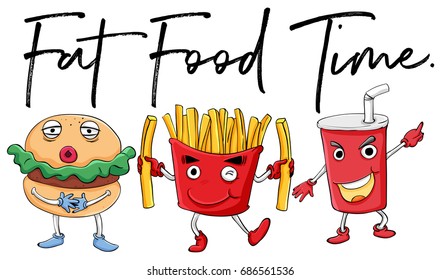 Different types of fast food illustration