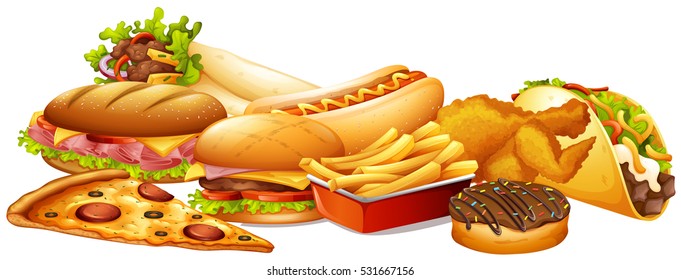 Different types of fastfood illustration