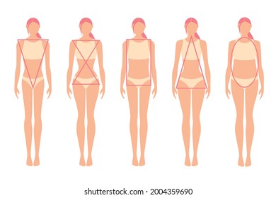 Different types of female figures. Women's silhouettes, geometric shapes. Vector flat illustration isolated on white background