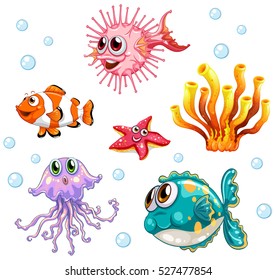 Different types of fish underwater illustration