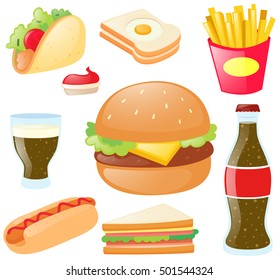 Different types of food and drinks illustration