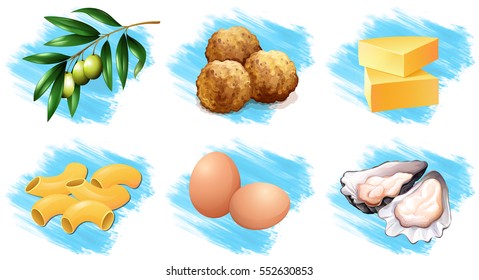Different types of food ingredients illustration