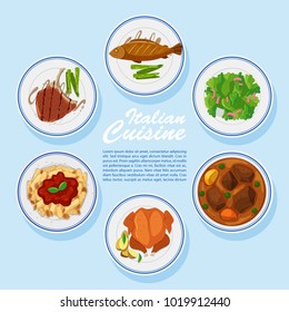Different types of food on menu illustration