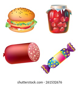 Different types of food, vector image cartoon