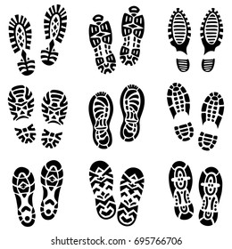 Different types of footprint. Monochrome vector illustrations