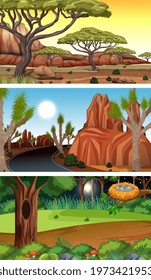 Different types of forest horizontal scenes illustration