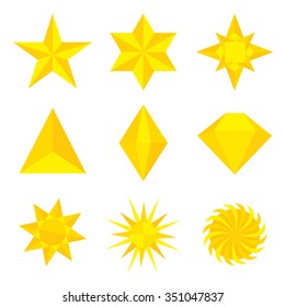 Different types and forms of gold stars Illustration Vector