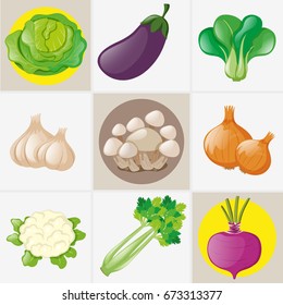 Different types of fresh vegetables illustration