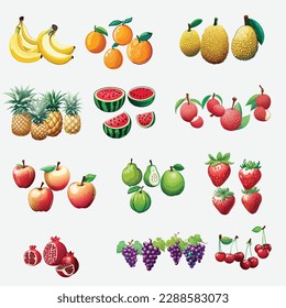 Diferentes tipos de conjuntos de recolección de frutas, ilustraciones vectoriales