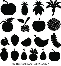 different types of fruits vector silhouette set