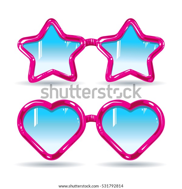 ピンクのハート型と星型の眼鏡の形をした異なるタイプの眼鏡レンズ のベクター画像素材 ロイヤリティフリー