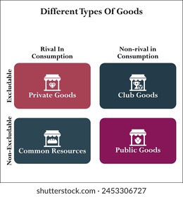 Different types of Goods. Matrix Infographic template with icons